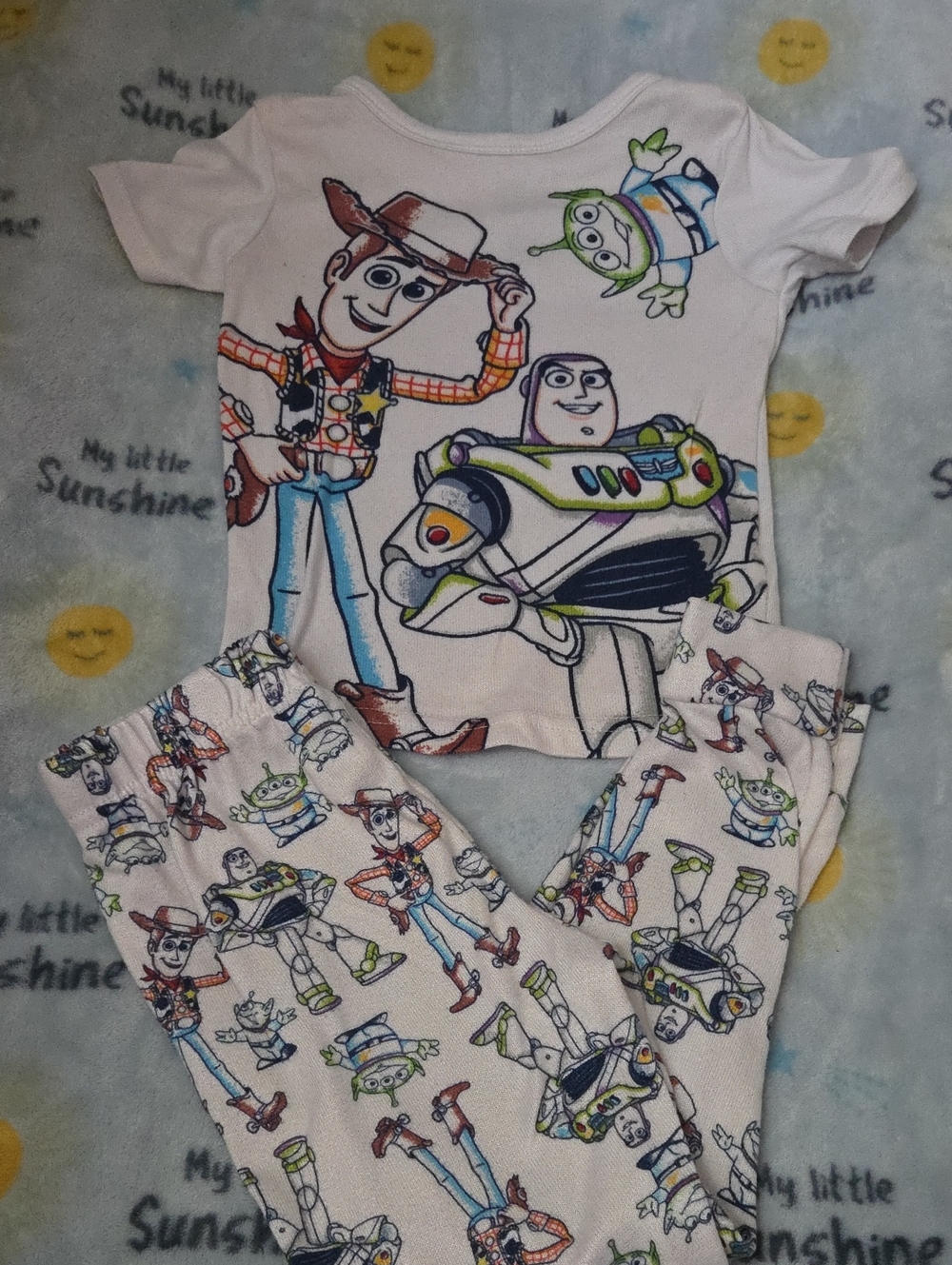Disney White Kids Pajama Set with Toy Story Buzz Lightyear & Woody